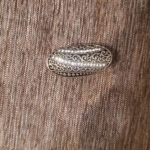 Silver Oval Ring with Intricate Design
